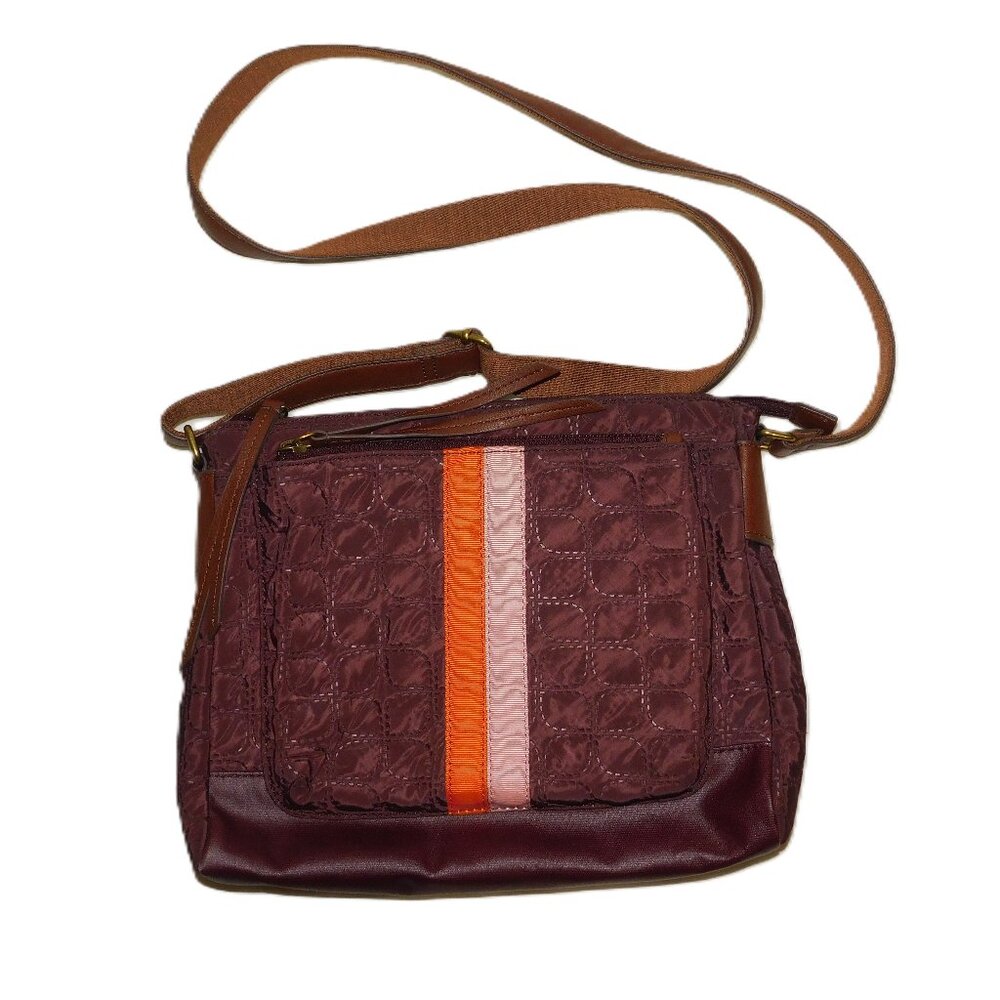 Fossil Jenna Quilted Crossbody Bag Purse Maroon Pink Orange Stripes